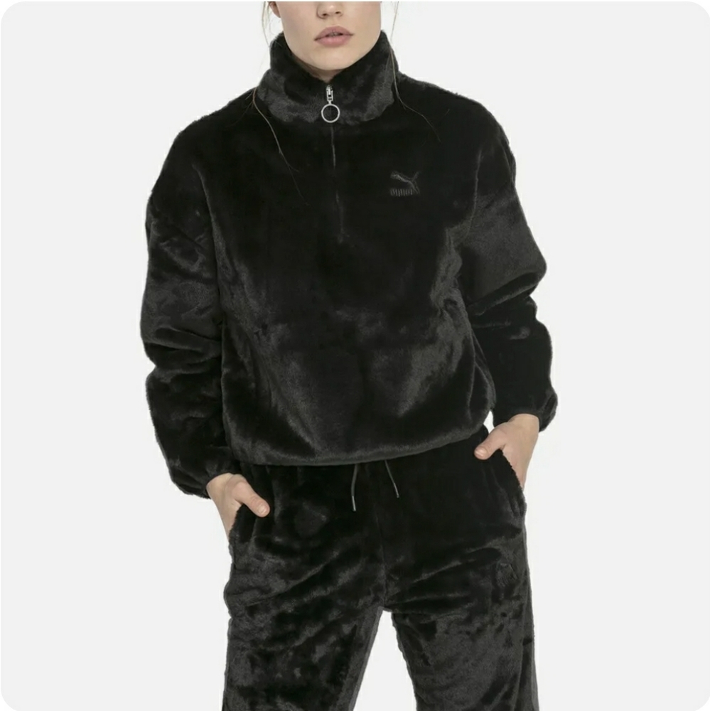 Puma Winter Classics Faux Fur HalfZip Fleece Pullover